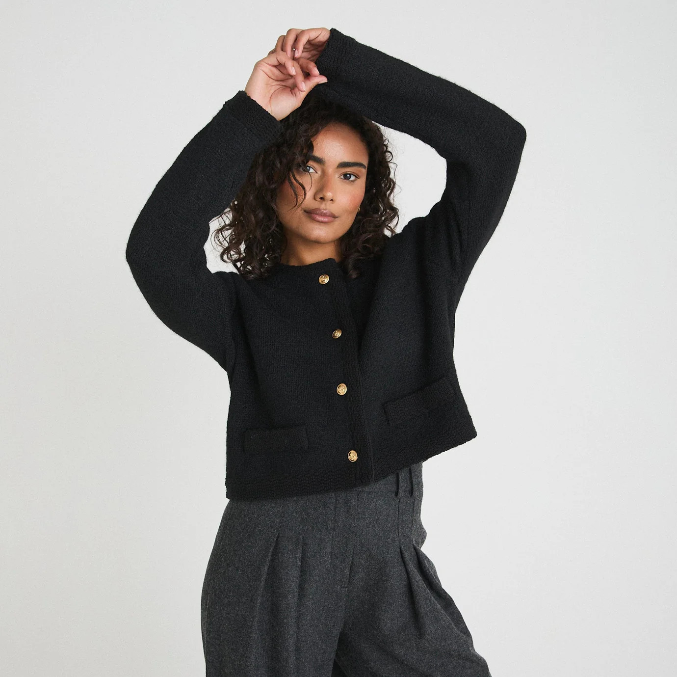CONTRAST TRIM KNITTED CARDIGAN - BLACK | WAT The Brand
