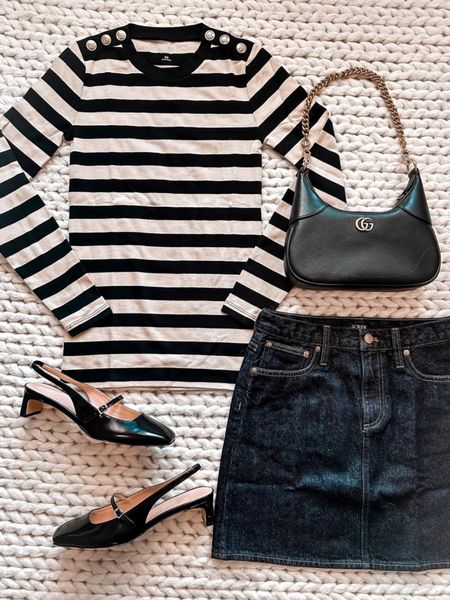 Stripe tee
Stripe top
Skirt
Denim skirt
Gucci bag
Fall outfits 
Fall outfit 
#ltkseasonal 
#ltku
#ltkfindsunder100 


#LTKitbag #LTKsalealert #LTKshoecrush