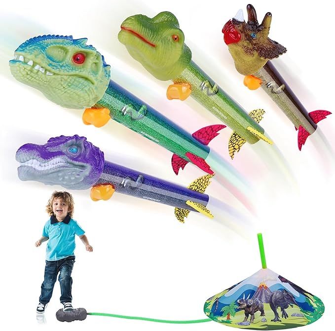 Dinosaur Toy Rocket Launcher for Kids - Launch Up to 100 Ft, 4 Rockets, Outdoor Outside Toys for ... | Amazon (US)