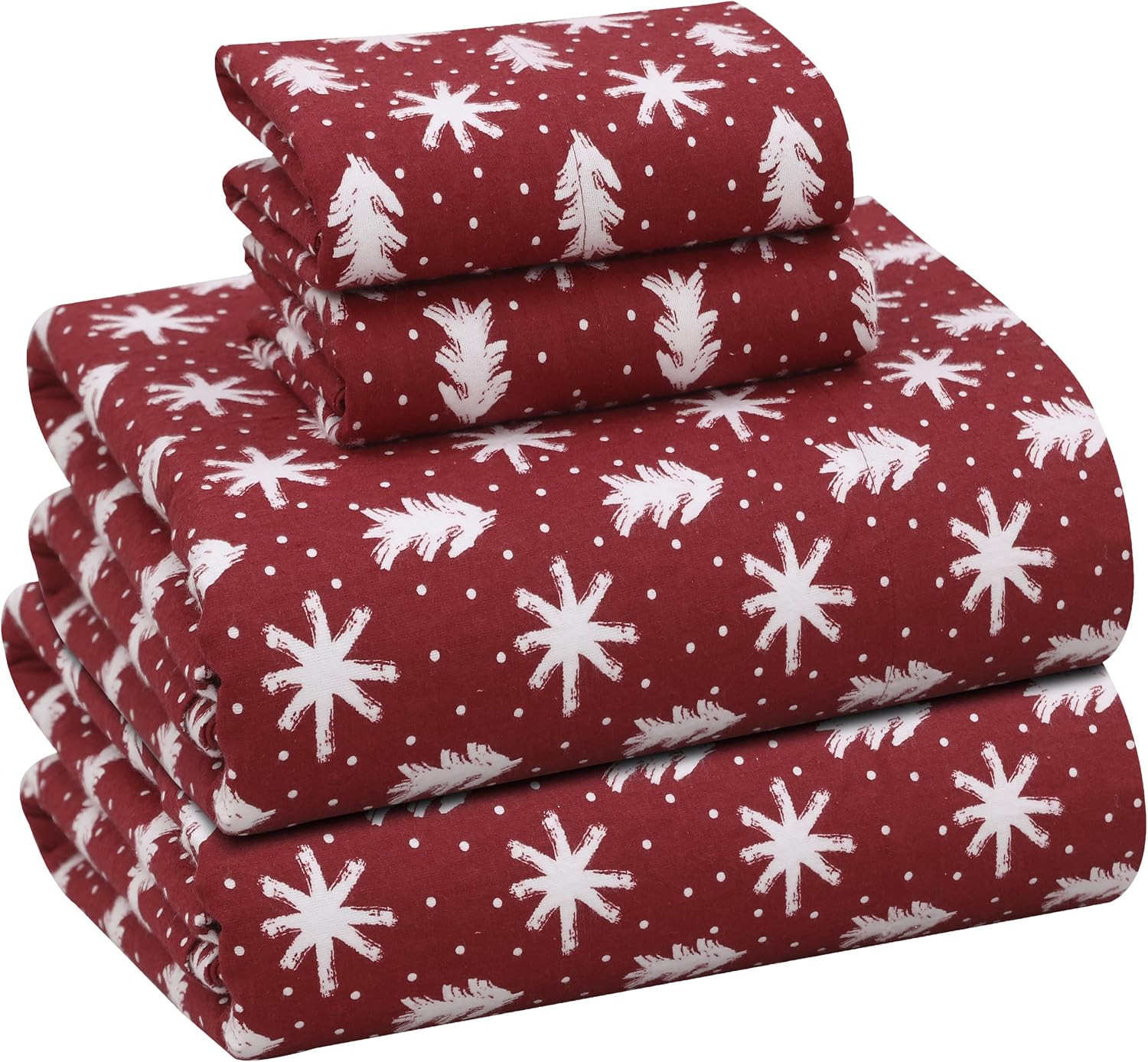 RUVANTI 100% Cotton Flannel Sheets King Size, 4 PCs, Red Christmas | Amazon (US)