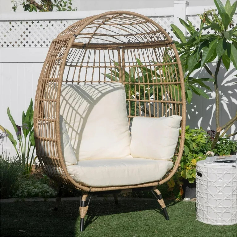 SUGIFT Wicker Egg Chair Oversized Indoor Outdoor Patio Lounger with Steel Frame, 440lb Capacity, ... | Walmart (US)