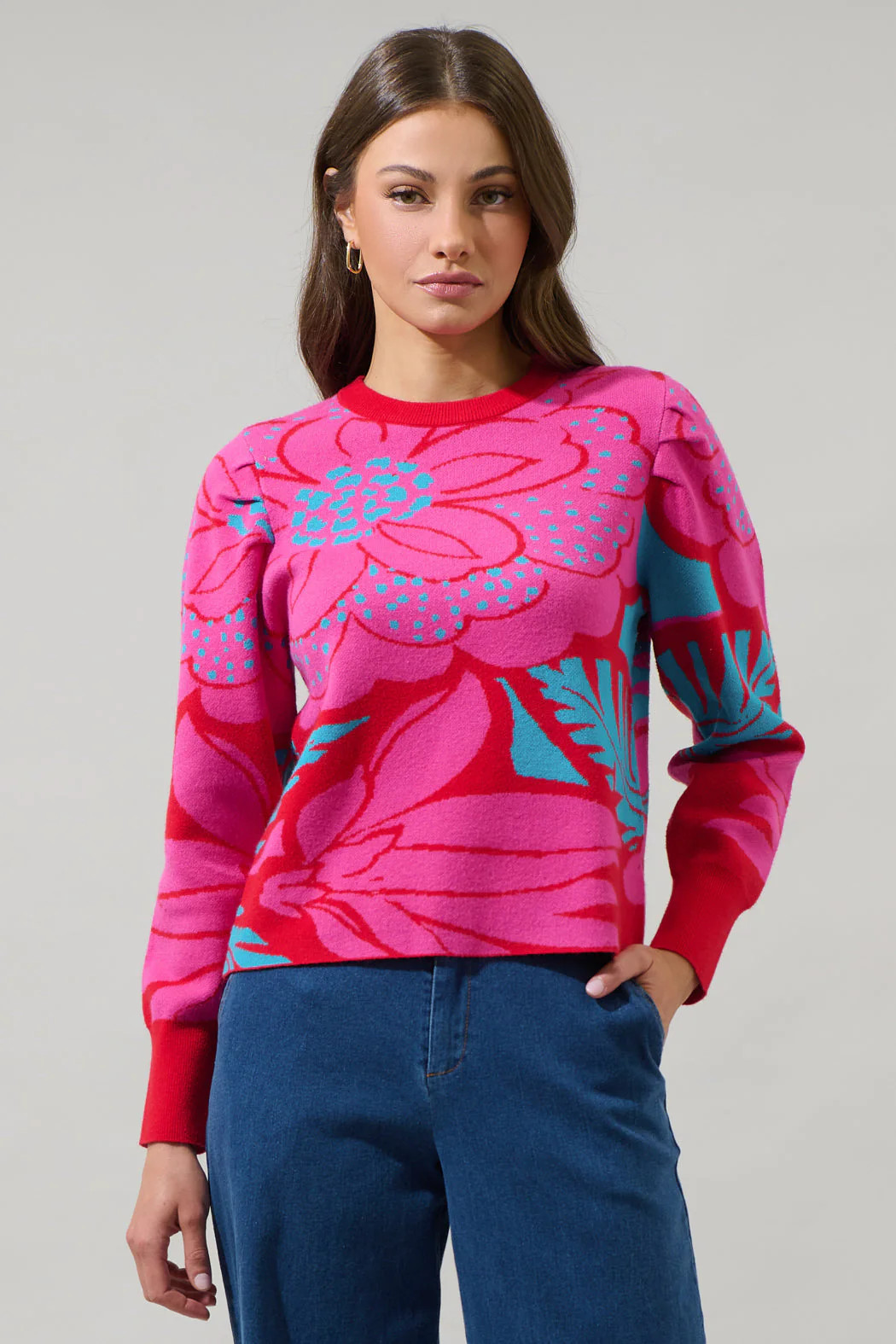 Zinnia Floral Gathered Shoulder Sweater | Sugarlips
