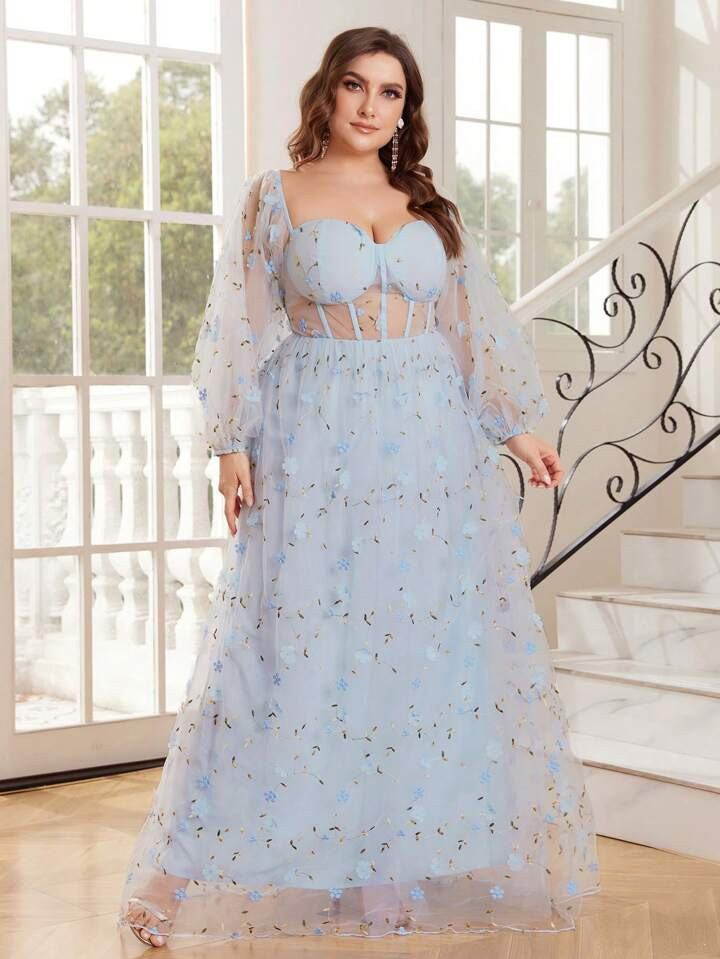 SHEIN Belle Plus Size Women's Fishbones Decorated Herringbone Decoration 3d Flower Embroidered Sw... | SHEIN