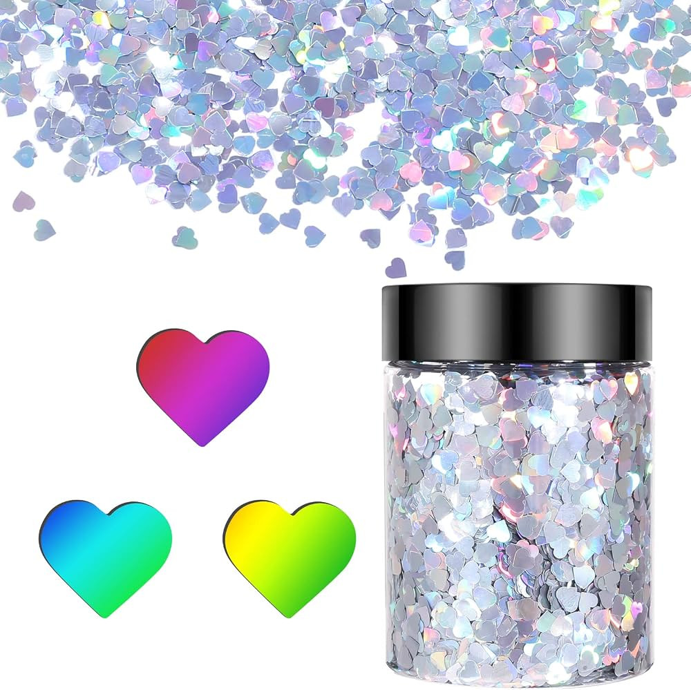 【50g/1.76oz Heart - 4mm】 Holographic Chunky Glitter, LightStone Sparkles Glitter, Bulk Glitte... | Amazon (US)