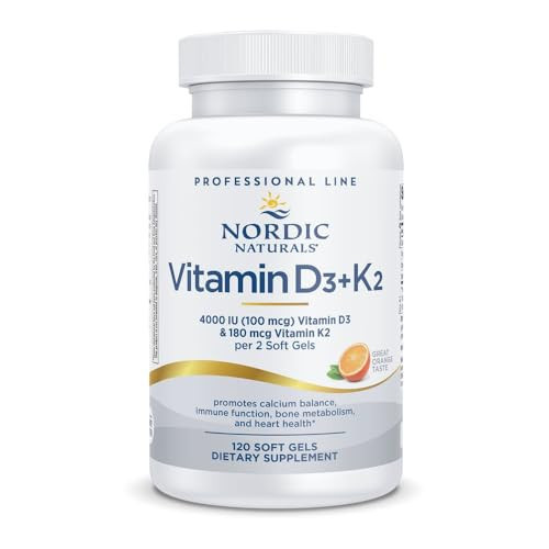 Nordic Naturals Professional Grade Vitamin D3+K2 Supplement, Orange Flavor - 60 Soft Gels - 4000 IU Vitamin D3 & 180 mcg K2- Promotes Calcium Balance & Immune Function - Non-GMO - 30 Servings | Amazon (US)
