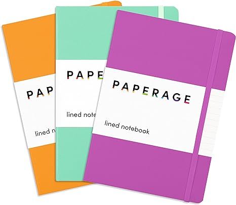 PAPERAGE Lined Journal Notebooks, 3 Pack, (Marigold, Raspberry, Mint), 160 Pages, Medium 5.7 inch... | Amazon (US)