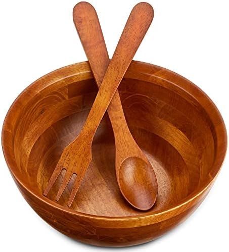 Wooden Salad Bowl Serving Set - Handcrafted Hardwood Bowl and Salad Fork / Spoon Serving Utensils -  | Amazon (US)