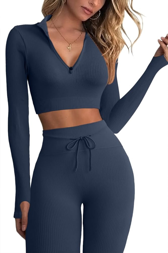 QINSEN Long Sleeve Workout Shirt for Women High Funnel Neck Crop Tops Tummy Control Leggings Fitt... | Amazon (US)