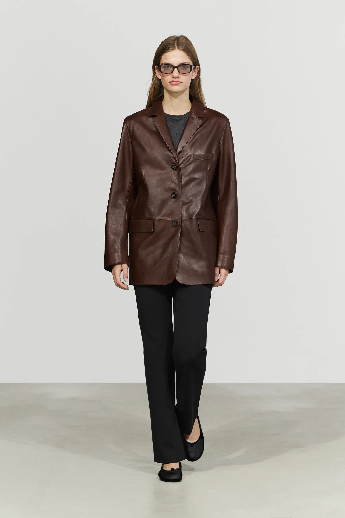 Nappa leather blazer with pocket detail | Massimo Dutti UK