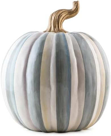 MACKENZIE-CHILDS Medium Pumpkin, Resin Halloween and Fall Pumpkin Decor, Gray-and-White Sterling ... | Amazon (US)
