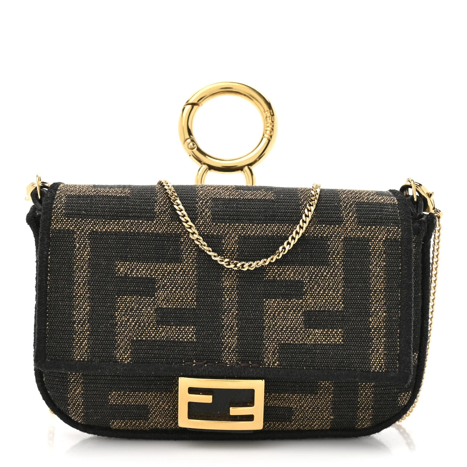 Glazed Fabric FF 1974 Nano Baguette Charm Mogano Panna | FASHIONPHILE (US)