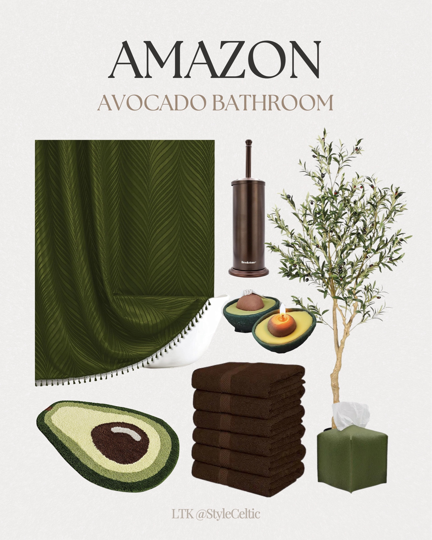 Avocado themed bathroom decor 🥑✨
.
.
Amazon home decor, Amazon home finds, avocado home decor, avocado bathroom theme, avocado home finds, avocado candle, olive tree, indoor plants, faux olive tree, green bathroom, olive green bathroom decor, olive home decor, green and brown decor, brown bathroom decor, neutral bathroom, brown home decor, kids bathroom, guest bathroom, fun bathrooms, college bathroom, apartment bathroom, condo decor, Amazon prime day, prime deals, Amazon bathroom, gift guide 

#LTKHome #LTKFindsUnder50 #LTKxPrimeDay