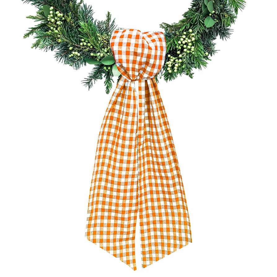 Wreath Sash for Front Door Orange White Buffalo Plaid Wreaths Satin Sash Garland Ribbon Accessori... | Amazon (US)