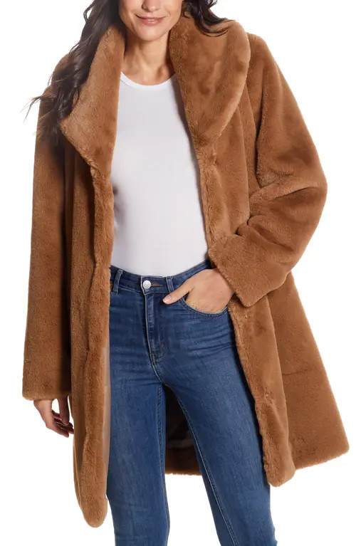 Gallery Faux Fur Coat in Cognac at Nordstrom, Size Large | Nordstrom