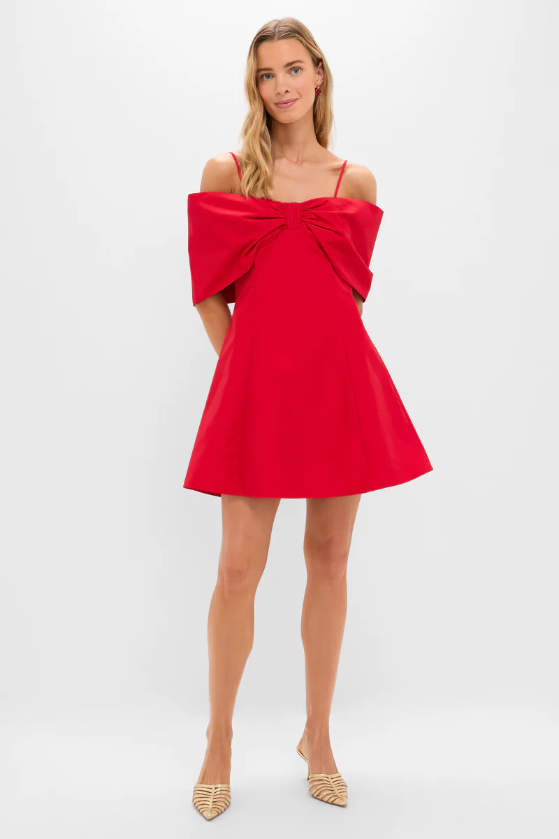 Off-the-Shoulder Red Bow Bates Mini Dress | Tuckernuck (US)