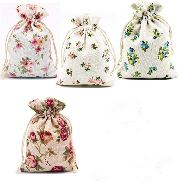Autupy 20 Pack Floral Burlap Drawstring Bags Packing Storage Linen Jewelry Pouches Sacks for Chri... | Amazon (US)