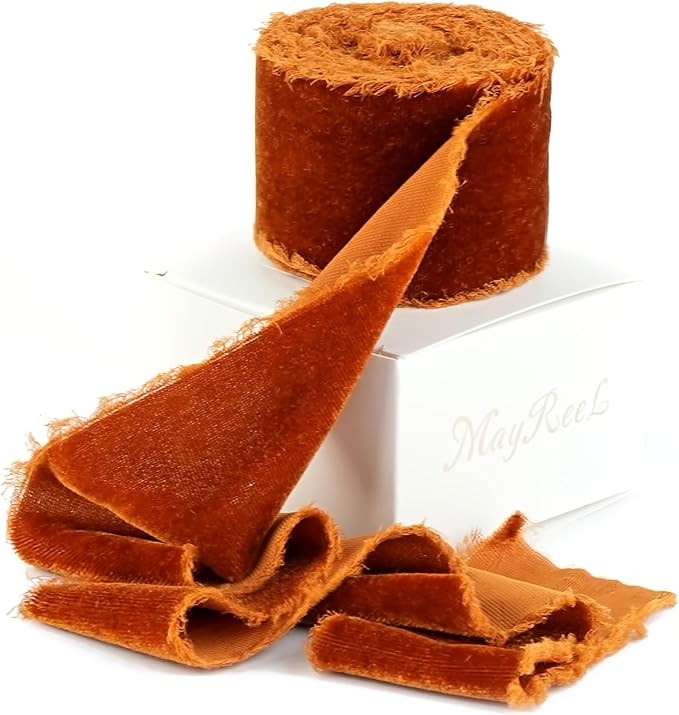 MAYREEL 2 Inch Copper Velvet Ribbon Hand Torn Auburn Silk Frayed Edge for Bridal Bouquets Invitat... | Amazon (US)
