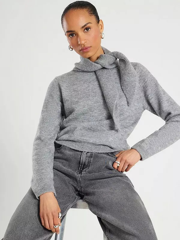 River Island Knit Scarf Jumper - Grey | Very (UK)