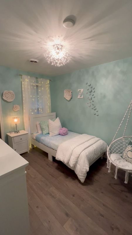 Shop my daughters tween bedroom decor at discounted prices! Bedding | Comforter | swing | pillows | lamp | chandelier | fairy lights 

#LTKhome #LTKGiftGuide #LTKsalealert