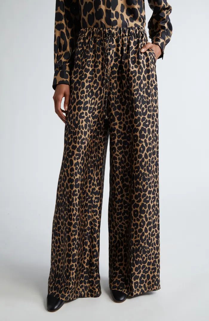 Max Mara Ghinea Leopard Print Silk Wide Leg Pants | Nordstrom | Nordstrom