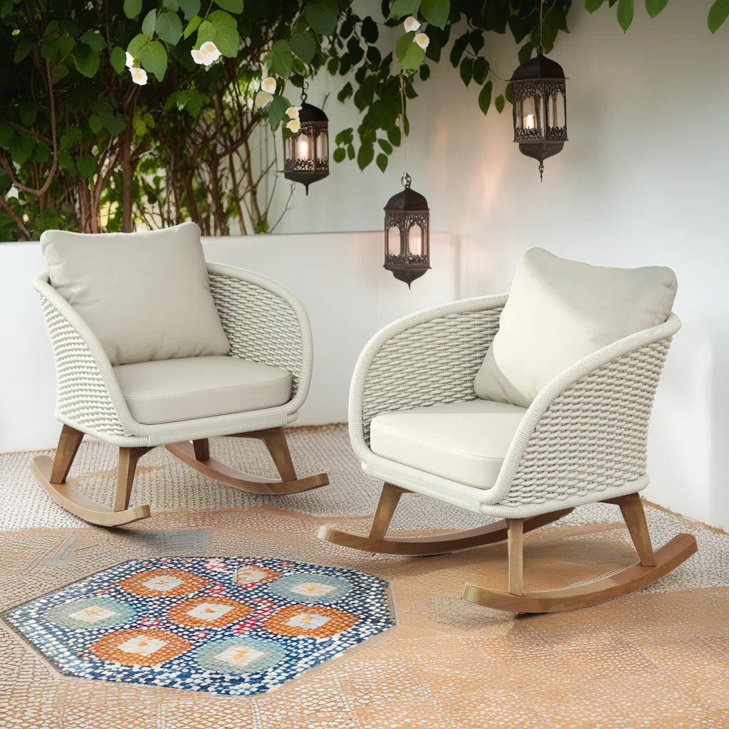 [Set of 2] Modern Wicker Rocking Chair - Plush Cushioned Design with Smooth Glide Motion? | Wayfair North America