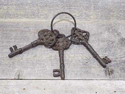 3 CAST Iron Jail Keys Skeleton Rustic Western Church Key Ring Lock Jailer Prop | Amazon (US)