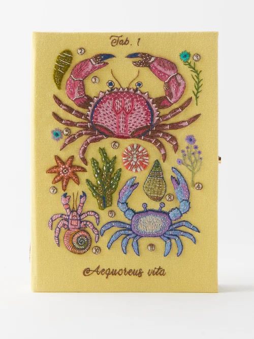 Olympia Le-tan - Crab Embroidered Book Clutch Bag - Womens - Blue Multi | Matches (US)