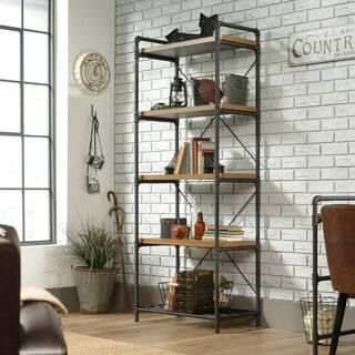 SAUDER 75.66 in. Checked Oak Metal 5-shelf Accent Bookcase with Open Back 423504 - The Home Depot | The Home Depot