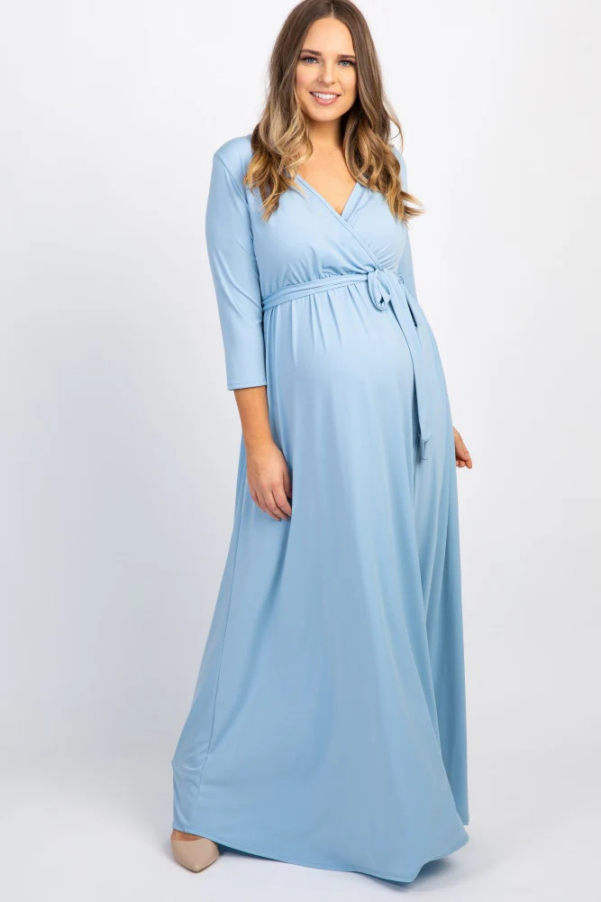 PinkBlush Navy Blue Sash Tie Wrap Plus Maternity Maxi Dress | PinkBlush Maternity