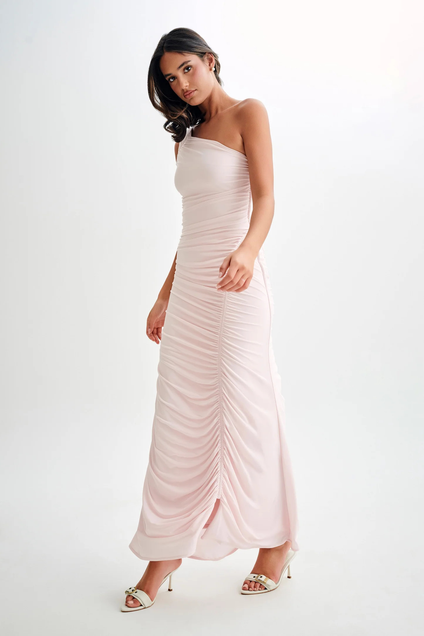 Capri Gathered Slinky Maxi Dress - Powder Pink | MESHKI US