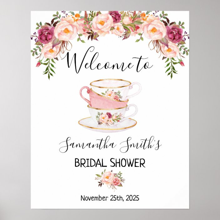 Welcome Tea bridal shower pink floral sign | Zazzle