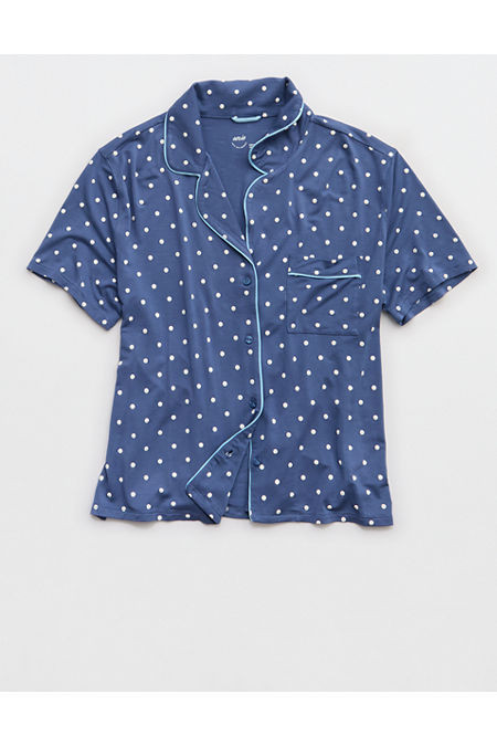 Aerie Real Soft Short Sleeve Pajama Shirt Women's Divine Blue XXS | Aerie