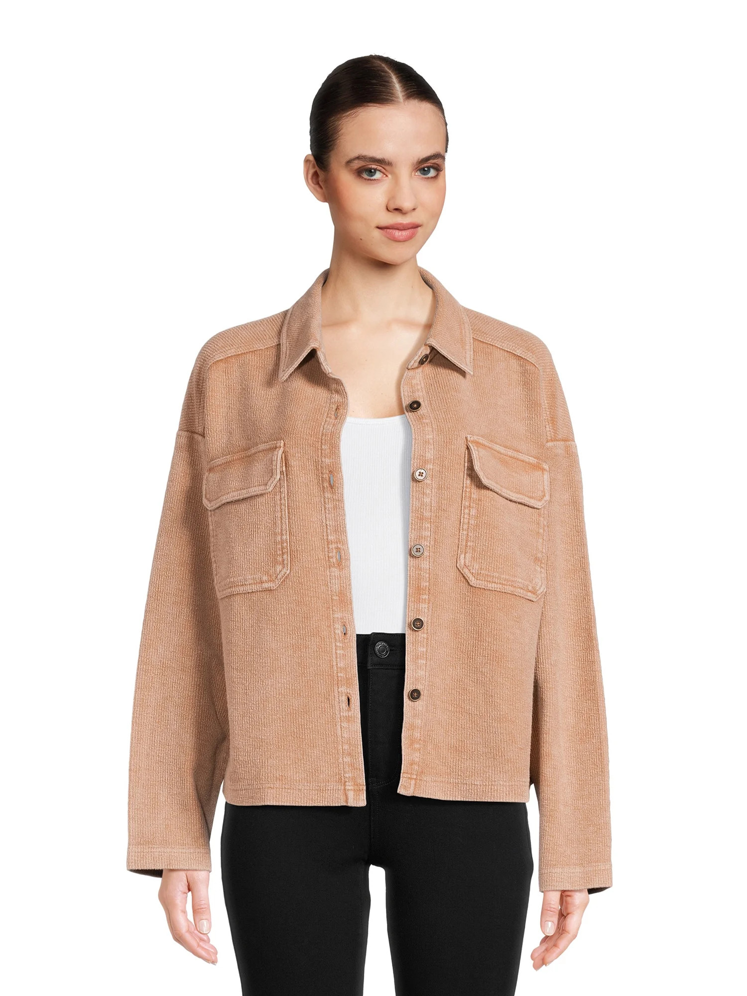 Time and Tru Women's Cropped Corduroy Shacket, XS-XXL | Walmart (US)