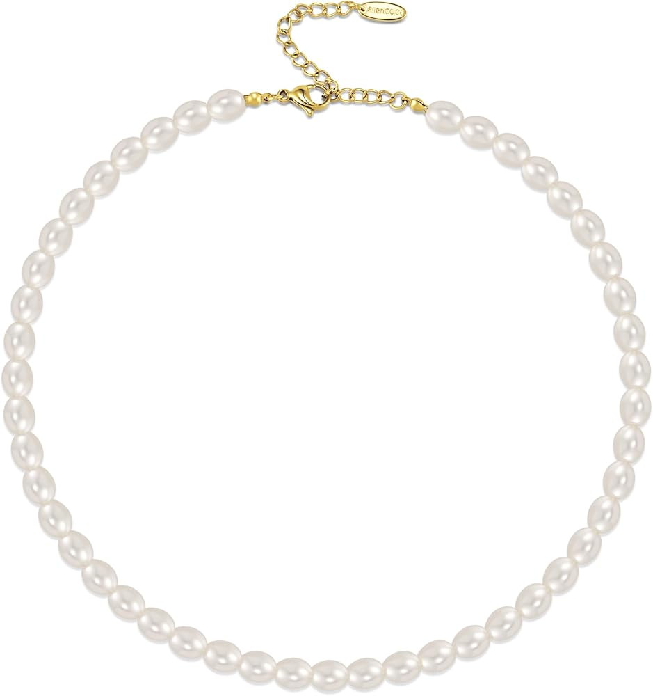 AllenCOCO Pearl Necklaces for Women - Pearl Choker Necklace Strands, Adjustable Chain, Dainty Han... | Amazon (US)
