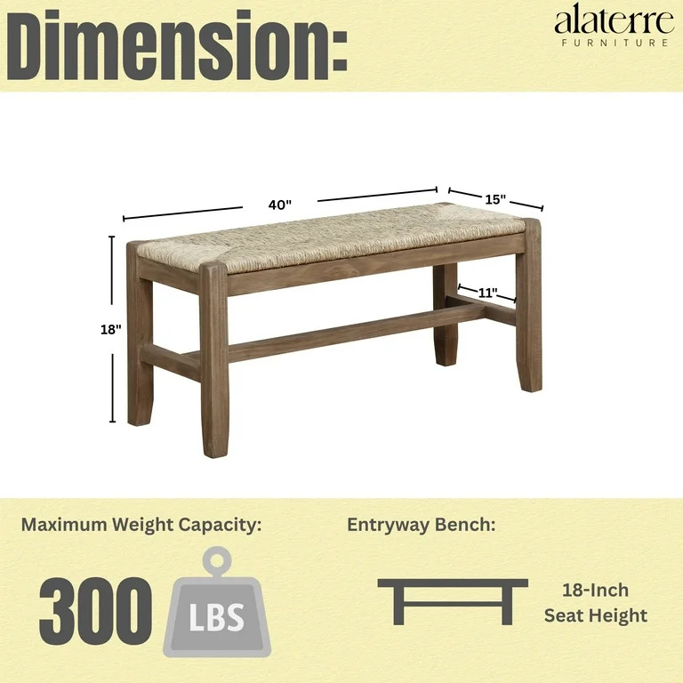 Alaterre Furniture Newport 40-Inch Rustic Wood Bench with Natural Seagrass Rush Seat - Bedroom, D... | Walmart (US)