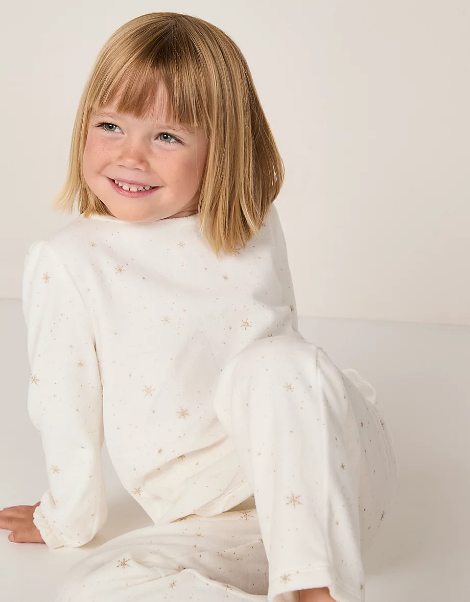 Organic Cotton Relaxed Fit Velour Glitter Snowflake Pyjama Set (2–12yrs) | The White Company UK & ROW