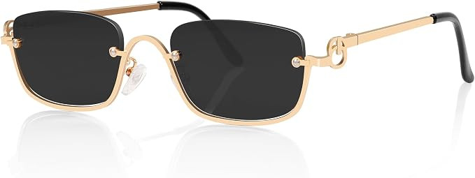 TYA Retro Y2k Sunglasses for Women Men | Trendy Semi-Rimless Sun Glasses Irregular Narrow Gold Su... | Amazon (US)
