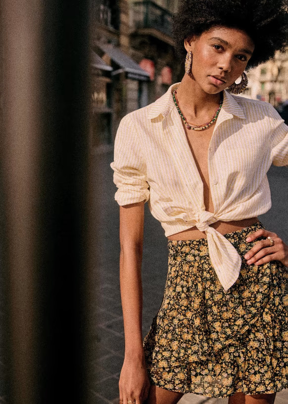 Carolina Skirt - Black / Yellow Blossoms - Viscose - Sézane | Sezane Paris