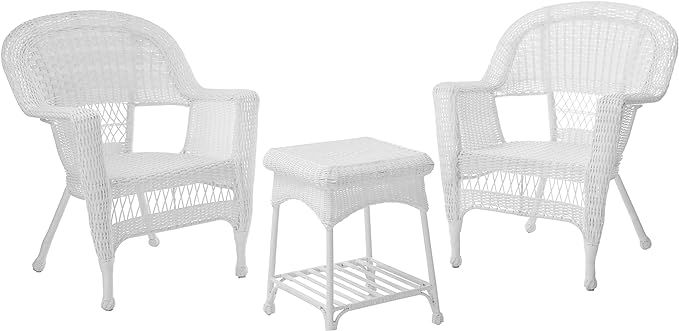 Jeco 3 Piece Wicker Chair and End Table Set without Cushion, White | Amazon (US)