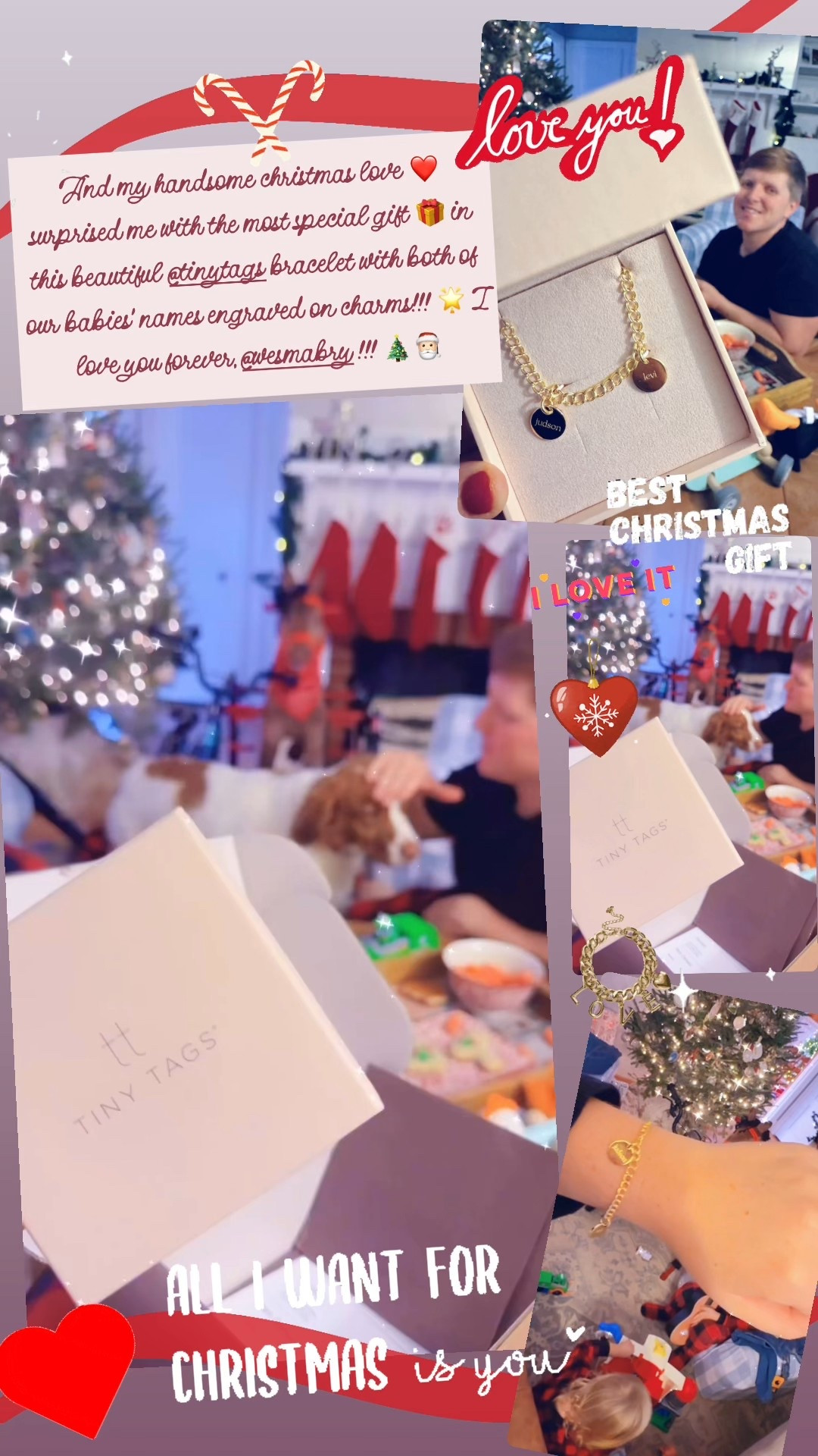 And my handsome christmas love ❤️ surprised me with the most special gift 🎁 in this beautiful @tinytags bracelet with both of our babies’ names engraved on charms!!! 🌟 I love you forever, @wesmabry !!! 🎄🎅🏻