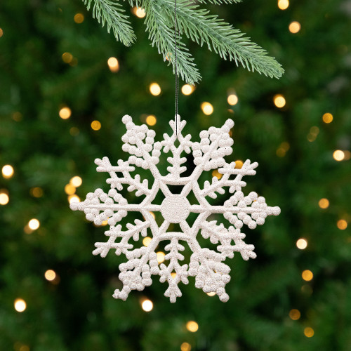 Glitter Snowflake Christmas Ornaments - 4" - White - 24ct | Christmas Central