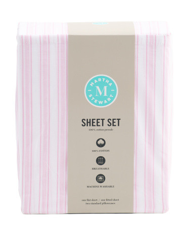 Cotton Percale Striped Sheet Set | Marshalls