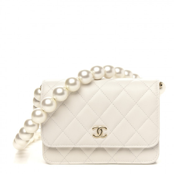 CHANEL Calfskin Quilted CC Pearl Mini Wallet On Chain Flap White | Fashionphile
