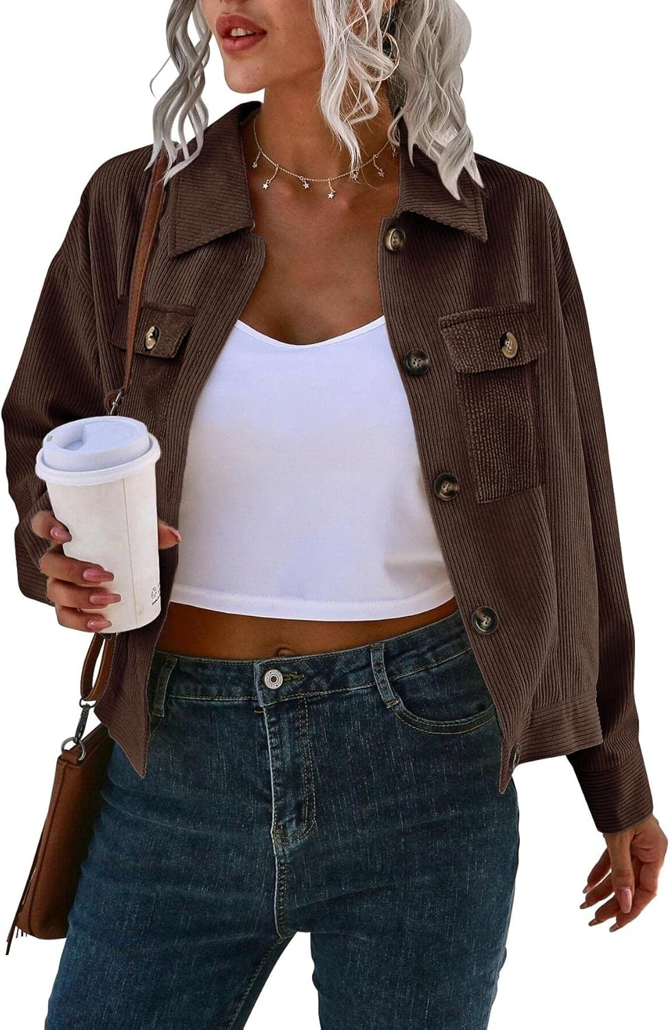 Bbalizko Womens Corduroy Button Down Shirts Casual Long Sleeve Blouses Tops Loose Warm Ribbed Shi... | Amazon (US)