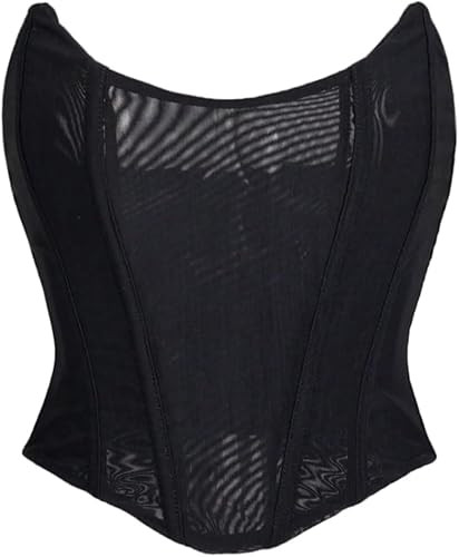 GORGLITTER Women's Sexy Corset Top Lace Up Strapless Tube Top Y2k Mesh Bustier Tops | Amazon (US)