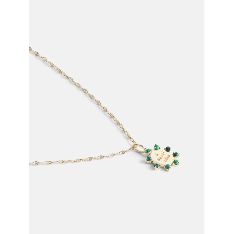 Free Assembly Women's Demi Fine 14K Gold Plated Pendant Necklace with Malachite, 16\u201d + 2" Ex... | Walmart (US)