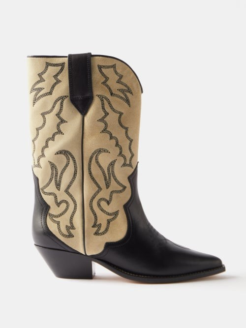 Isabel Marant - Duerto Topstitched Suede And Leather Boots - Womens - Black Multi | Matches (US)