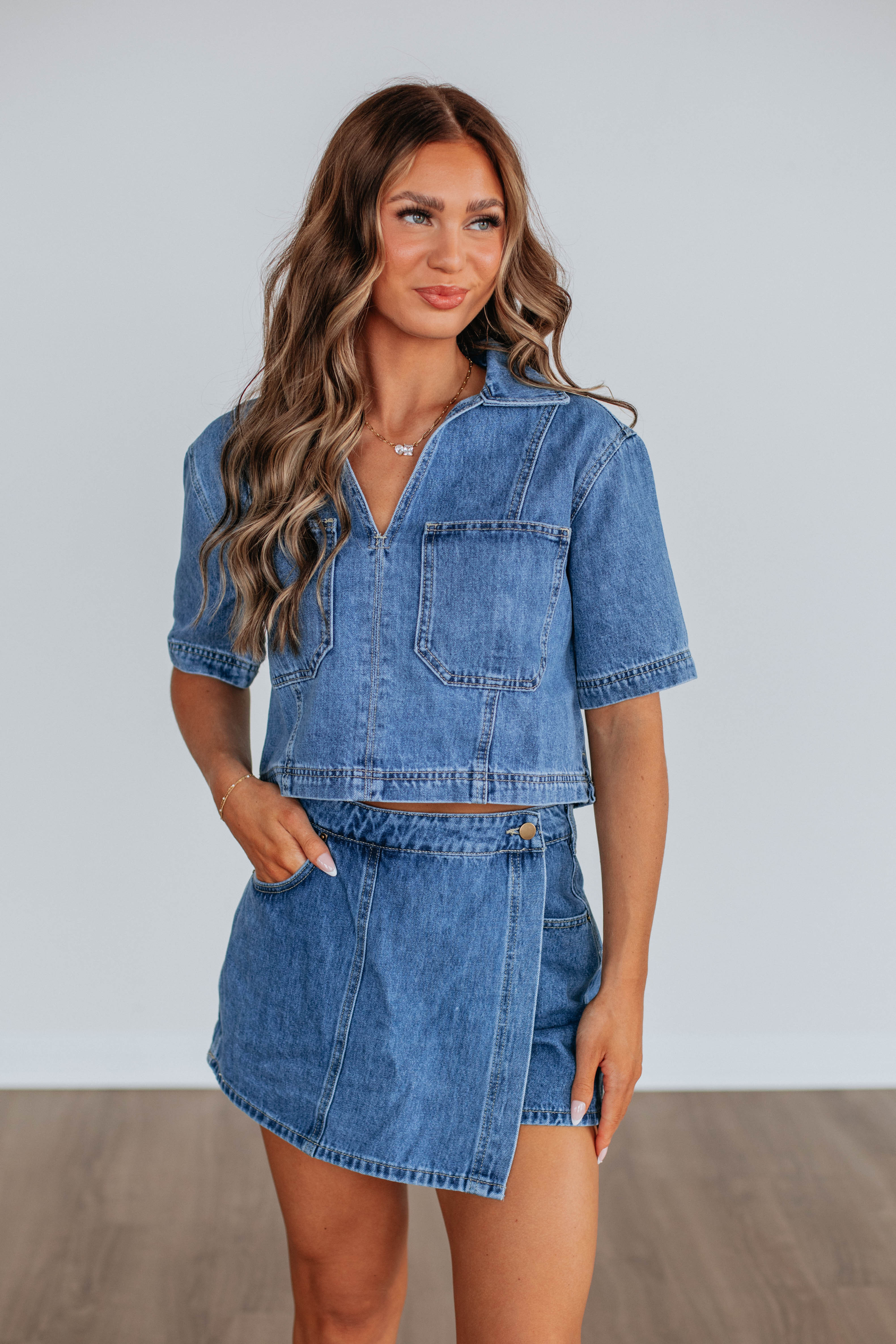 Waylen Denim Top | Wild Oak Boutique