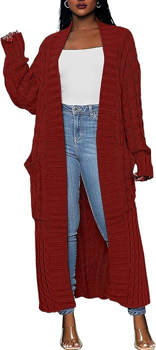 Caracilia Long Cardigans for Women Fall Open Front Cable Knit Sweaters | Amazon (US)