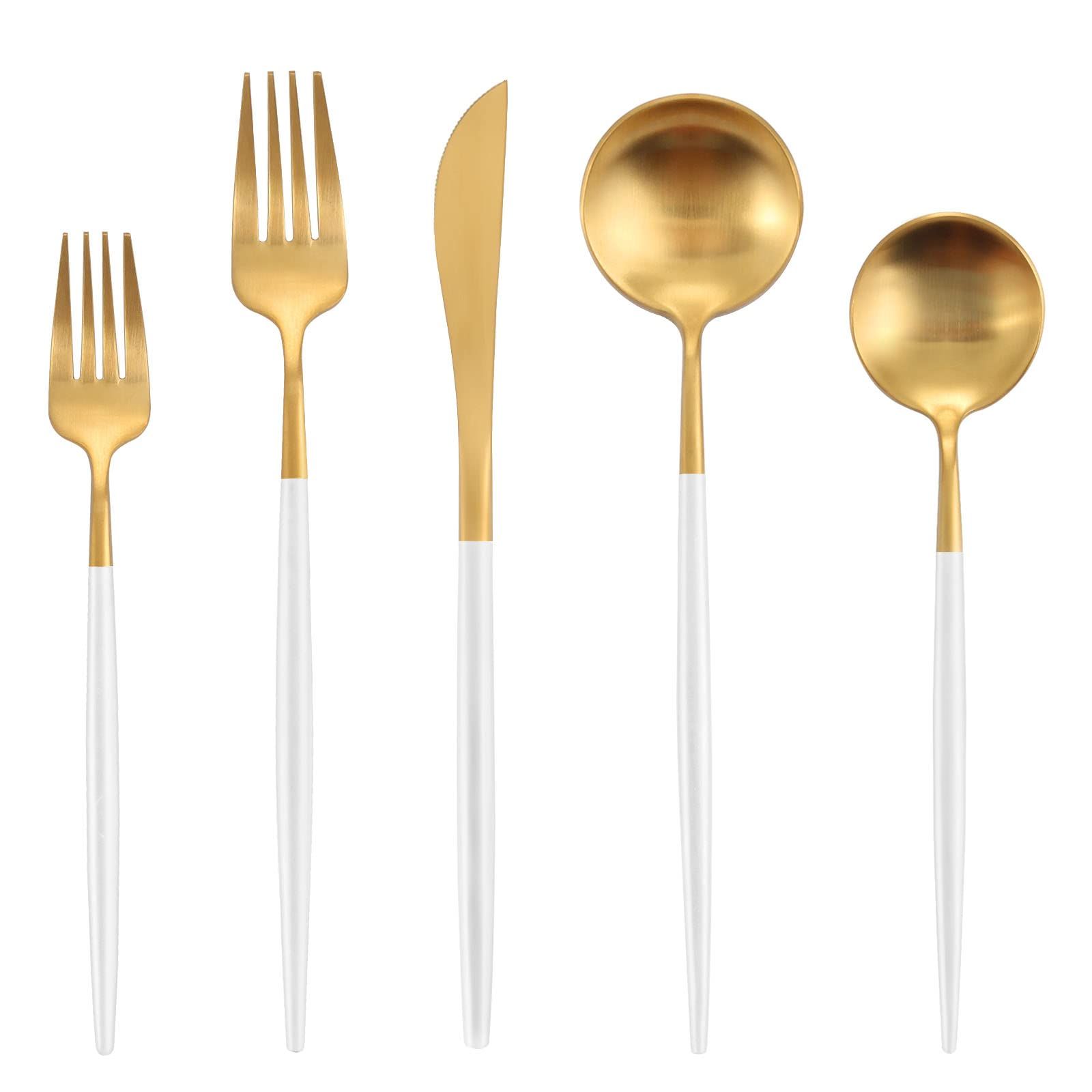 Matte White Gold Silverware Set , Oliviola 20-Piece Stainless Steel Flatware Cutlery Set Service for | Amazon (US)